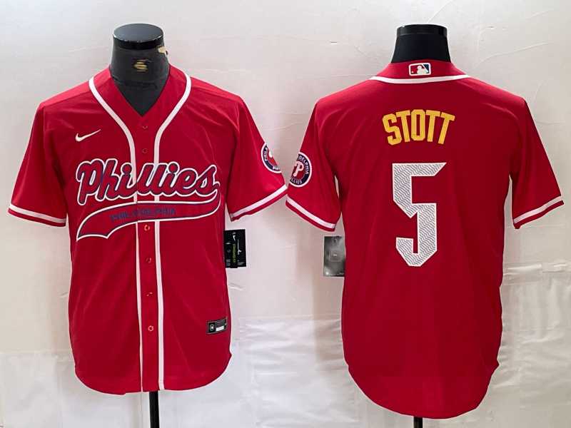 Men%27s Philadelphia Phillies #5 Bryson Stott Red Cool Base Stitched Baseball Jersey